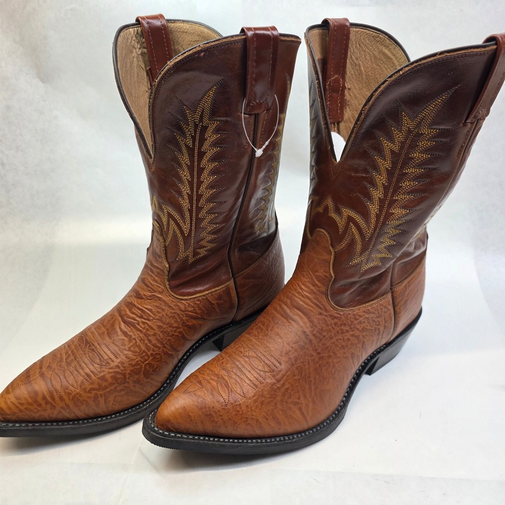 VTG Nocona Western Cowboy Boots Mens 11 EEE Brown, New Handcrafted Leather USA